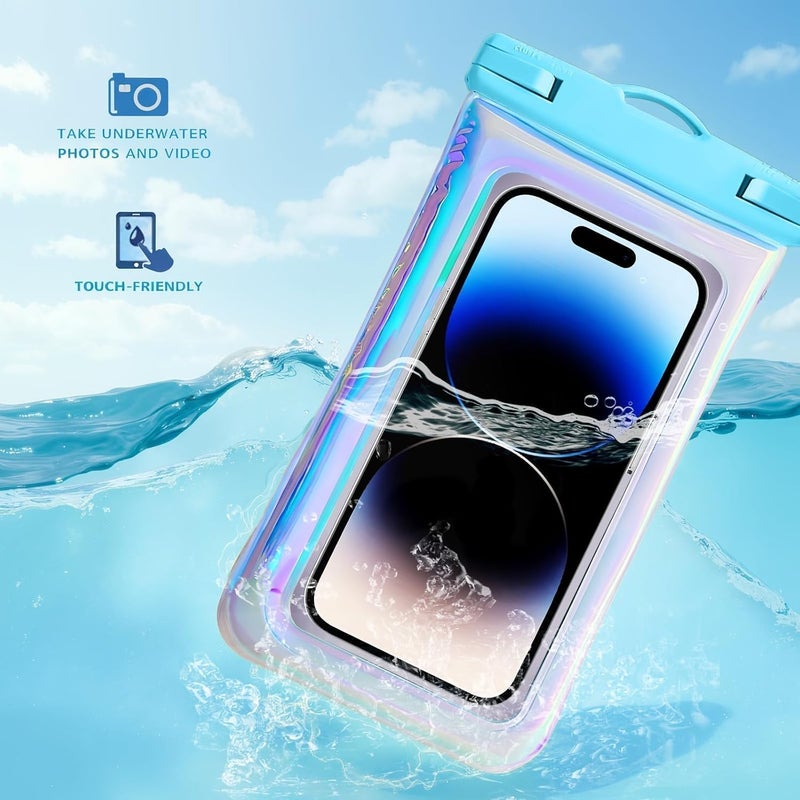 Foweroty Floatable Soap Bubble Waterproof Phone Pouch/Case with Crossbody Lanyard for iPhone 17 16 Pro Max/15 Pro/14/13/12, IP68 Cellphone Dry Bag Beach Cruise Ship Essentials,Iridescent Blue,1 Pack - Image 4